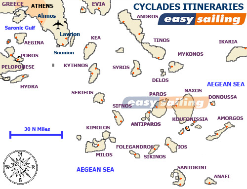 Draft Map for the Cyclades Itineraries / Sailing routes - Greece