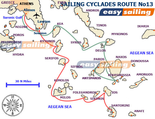 Sailing one way Athens to Paros / Santorini Greek island