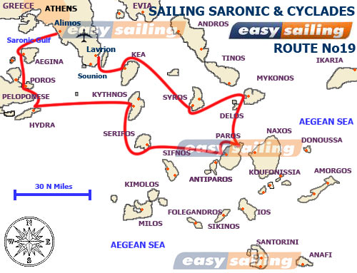 Map of sailing yacht holidays Cyclades Greek islands
