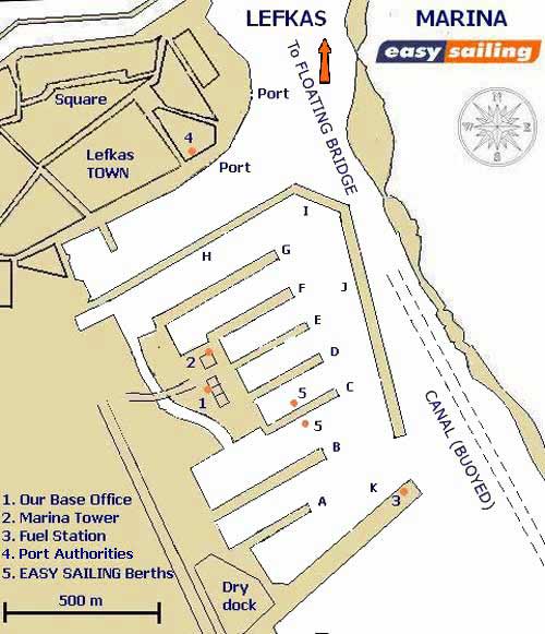 Draft Map of Lefkas Marina charter Base IONIAN GREECE