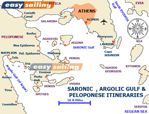 Draft Map of the sailing area Saronic / Argolic gulf / Peloponese Yachting in GREECE