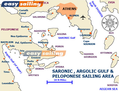 Draft Map of the Saronic / Argolic Gulf / Peloponese Sailing Area Greece