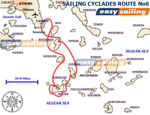 Cyclades sailing 1 week Lavrion south to milos and back 1 week