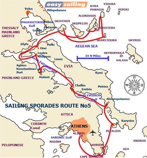 Sporades Sailing Itinerary No 5 - for 1 week charter ONE WAY SKIATHOS to LAVRION