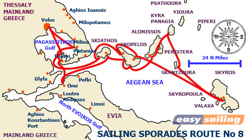 Sporades Sailing Itinerary No 8 - for 2 weeks charter departure SKIATHOS